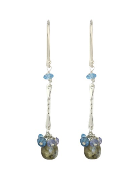 AVF Silver Bar Labradorite, Blue Topaz & Quartz Earrings (SI6745)