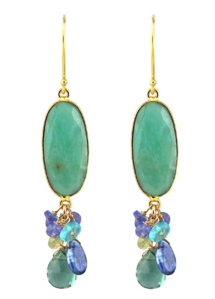 AVF Gold Oval Amazonite, Tanzanite, Topaz, Kyanite, Tourmaline, Quartz & Apatite Earrings (SI6796)