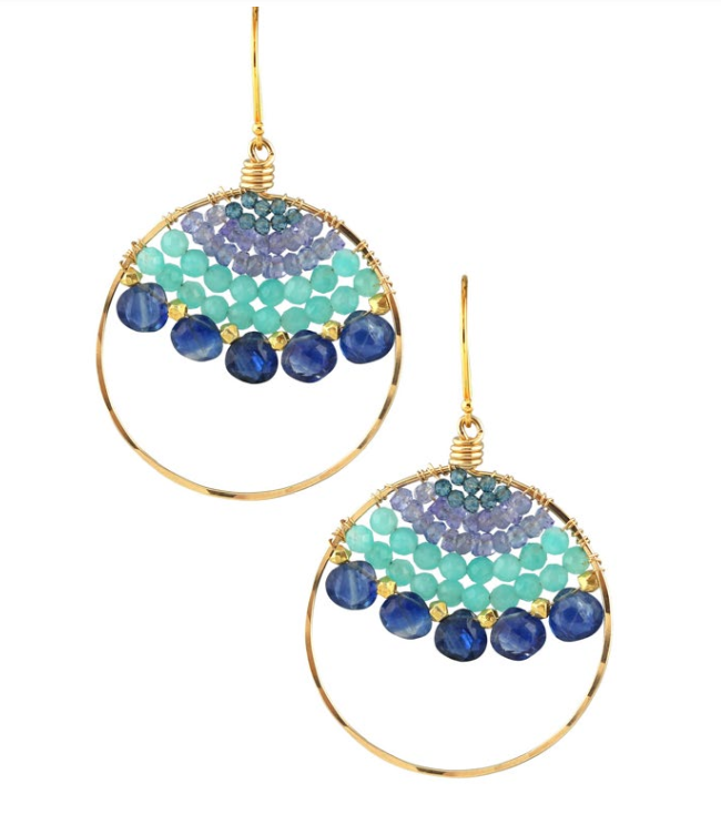 AVF Gold Amazonite, Kyanite, Tanzanite & Quartz Hoop Earrings (SI6789)