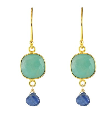 AVF Gold Square Bezel Amazonite & Kyanite Drop Earrings (SI6756)