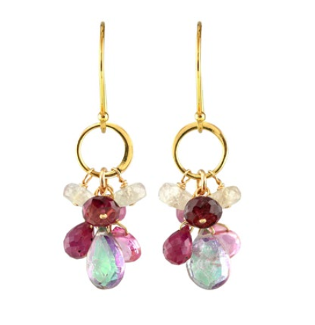 AVF Gold Hammered Circle Link Earrings with Mystic Topaz, Sapphire, Pink Topaz, Rhodolite Garnet & Ruby Earrings (SI6726)