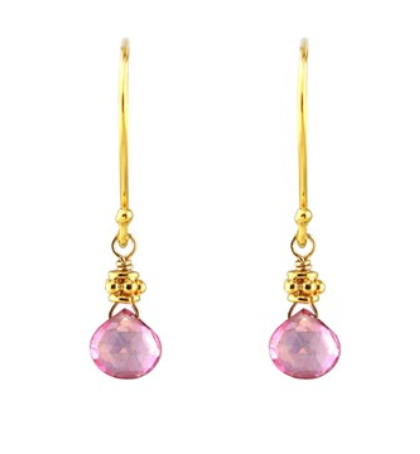 AVF Gold Petite Pink Topaz Drop Earrings (SI6725)