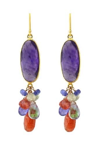 AVF Gold Oval Amethyst, Sunstone, Tanzanite, Sapphire & Topaz Earrings (SI6518)