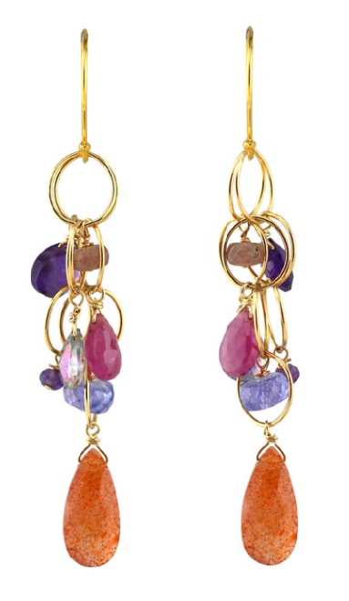 AVF Gold Sunstone, Tanzanite, Pink Sapphire, Mystic Topaz & Amethyst Circle Chain Earrings (SI6731)