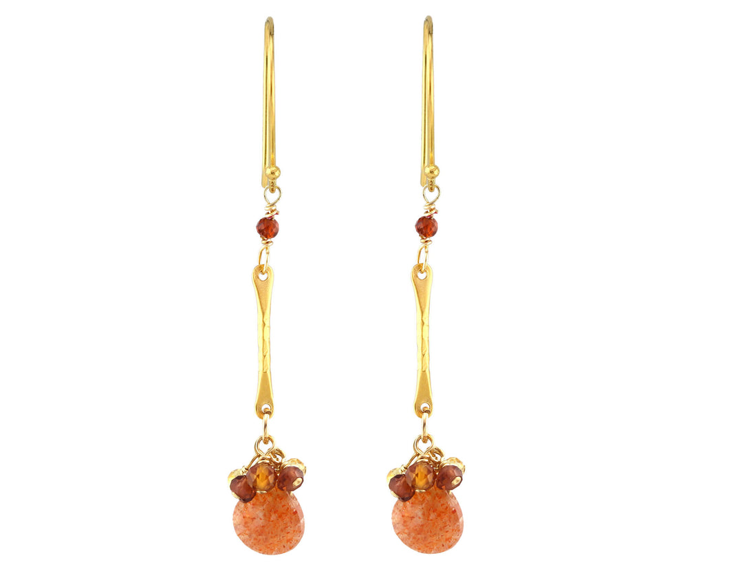 AVF Gold Sunstone, Garnet & Citrine Bar Dangle Earrings (SI6965)