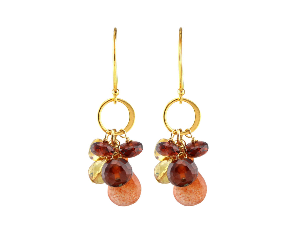 AVF Gold Garnet, Sunstone & Citrine Cluster Earrings (SI6972)