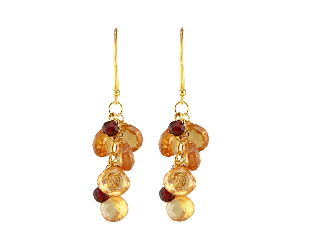 AVF Gold Champagne Zircon & Garnet Multi-Drop Earrings (SI6975)