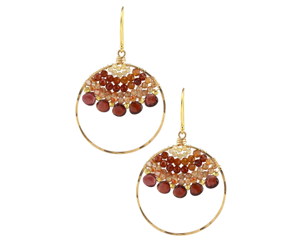 AVF Gold Garnet, Zircon & Citrine Beaded Front Facing Hoop Earrings (SI7056)