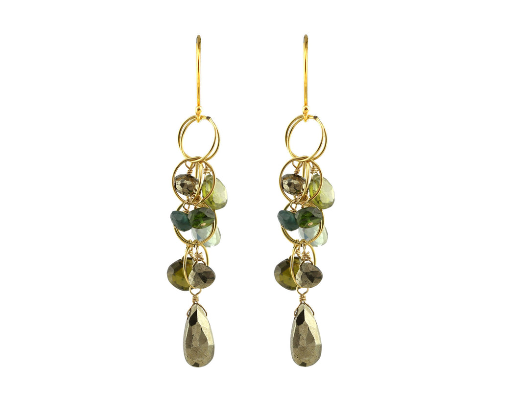 AVF Gold Pyrite, Quartz, Chrome Diopside, Zircon, Grandidierite Circle Link Dangle Earrings (SI6986)