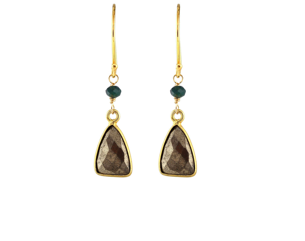 AVF Gold Pyrite Triangle & Grandidierite Earrings (SI6994)