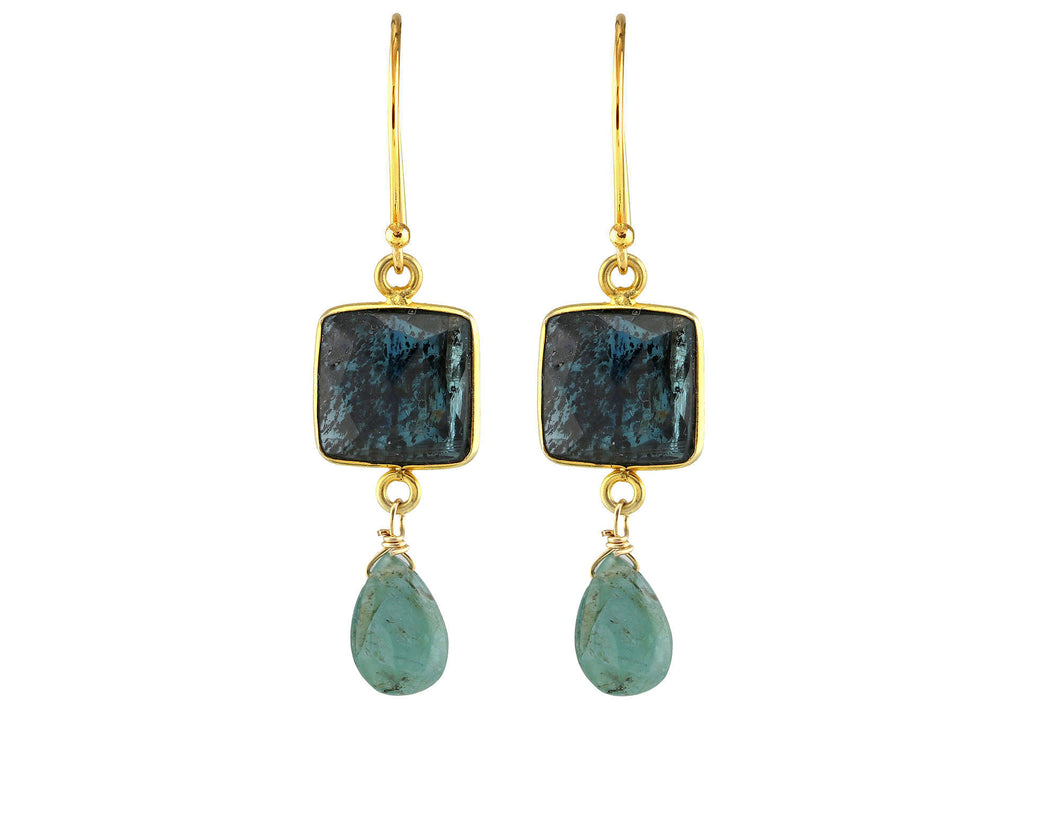 AVF Gold Square Bezel Indigo Blue Kyanite & Grandidierite Earrings (SI7010)