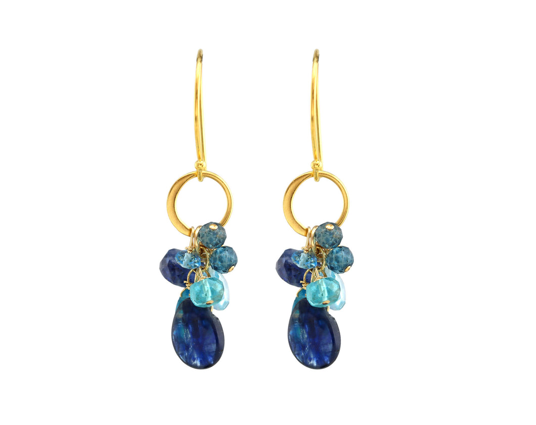 AVF Gold Hammered Circle Link Kyanite, Topaz & Apatite Earrings (SI7955)