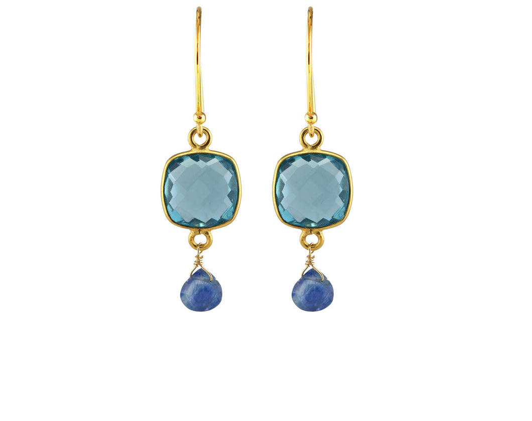 AVF Gold Bezel Swiss Blue Quartz & Kyanite Earrings (SI7943)