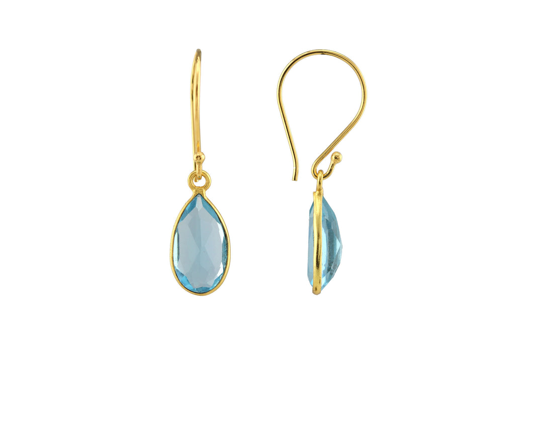 AVF Gold Bezel Small Teardrop Swiss Blue Quartz Earrings (SI7948)