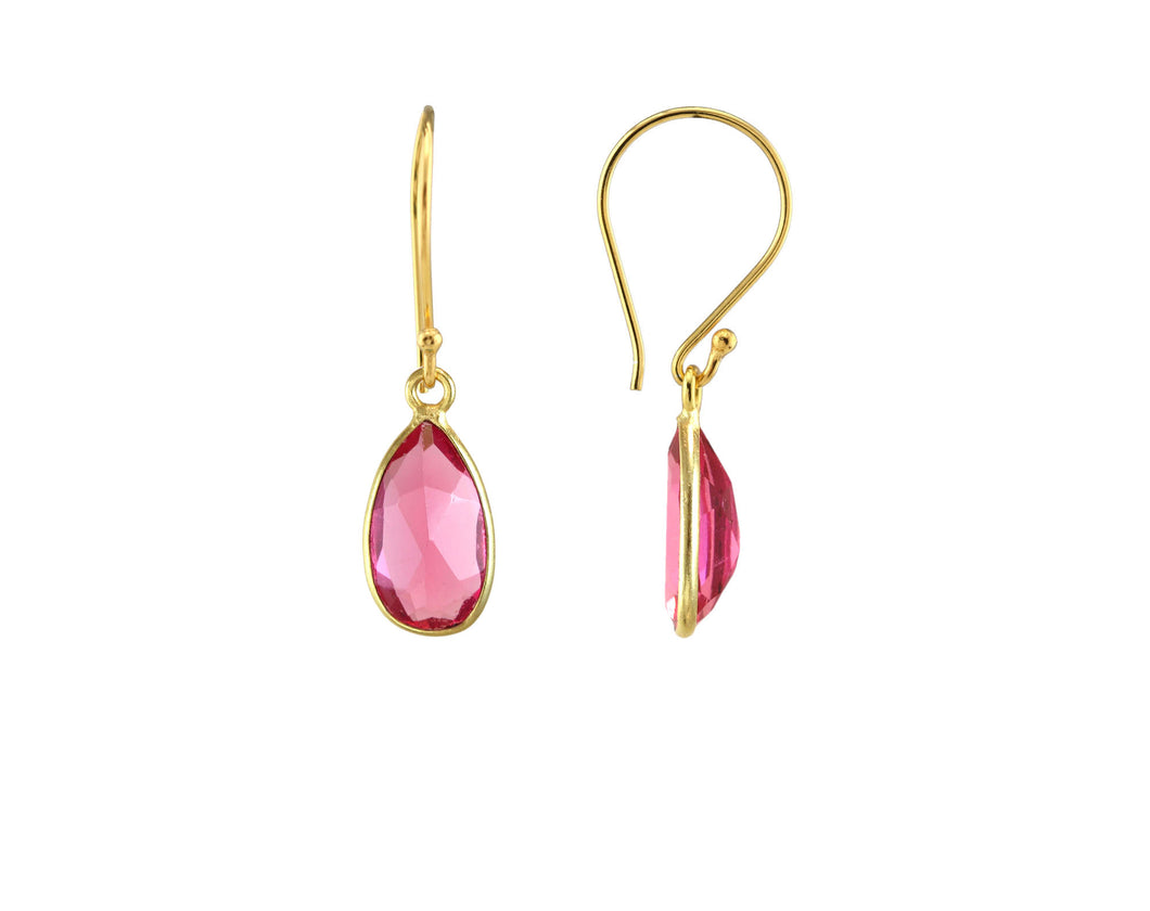 AVF Gold Bezel Small Teardrop Rubellite Quartz Earrings (SI7964)