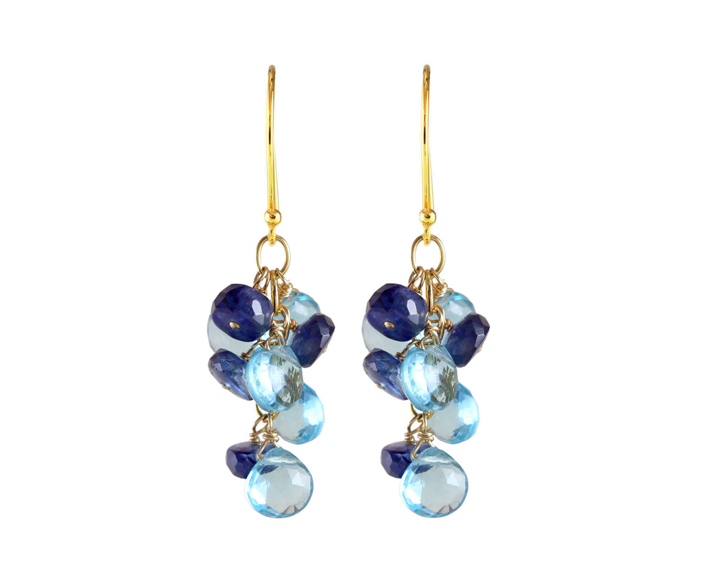 AVF Gold Swiss Blue Quartz & Blue Kyanite Waterfall Earrings (SI7947)
