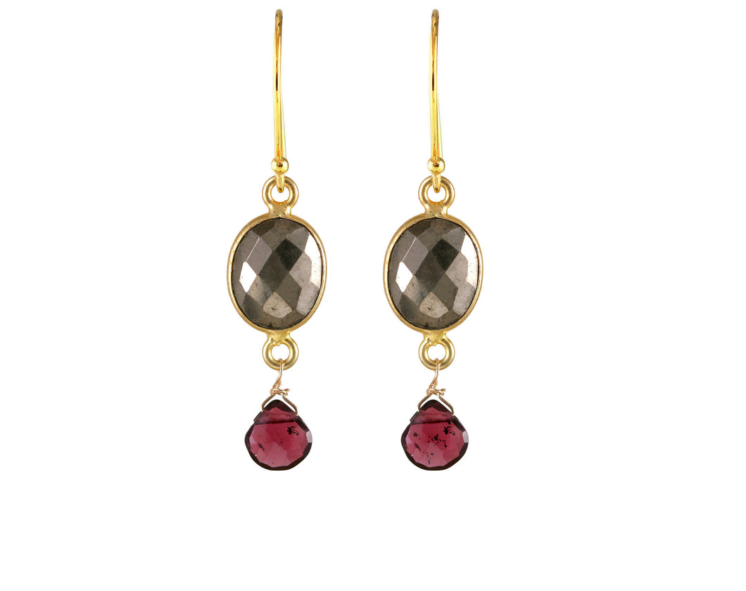 AVF Gold Faceted Pyrite & Garnet Drop Earrings (SI8473)
