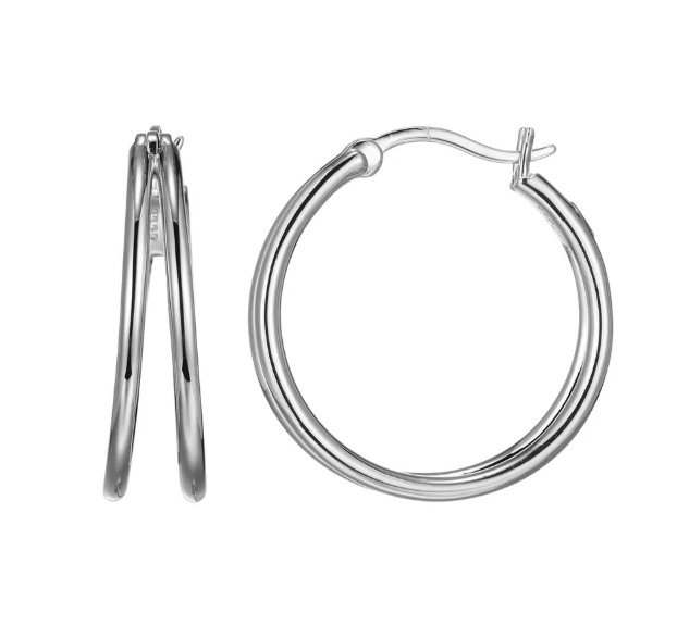 ELLE Rhodium Plated Sterling Silver Double Hoop Earrings (SI8166)