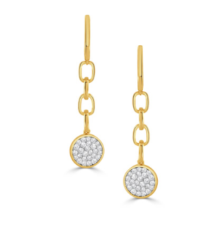 18k Yellow Gold Pave Diamond Circle Drop Earrings (I9573)