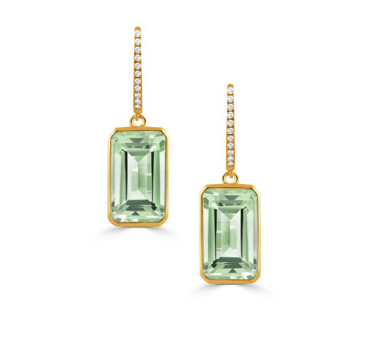 18k Yellow Gold Green Amethyst & Diamond Mint Mojito Earring (I7482)