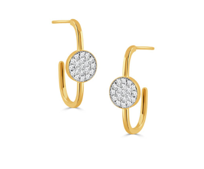 18k Yellow Gold & White Gold Accent Pave Diamond Curved Earrings (I7481)