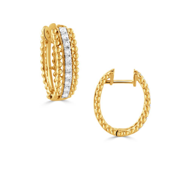 18k Yellow & White Gold Diamond Beaded Edge Hoop Earrings