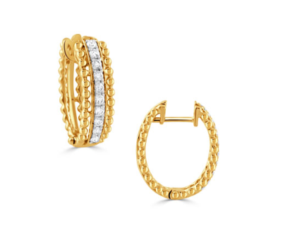 18k Yellow & White Gold Diamond Beaded Edge Hoop Earrings (I9018)