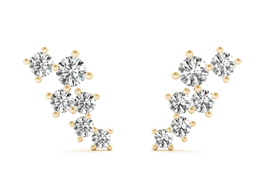 14k Gold Scattered Diamond Stud Earrings