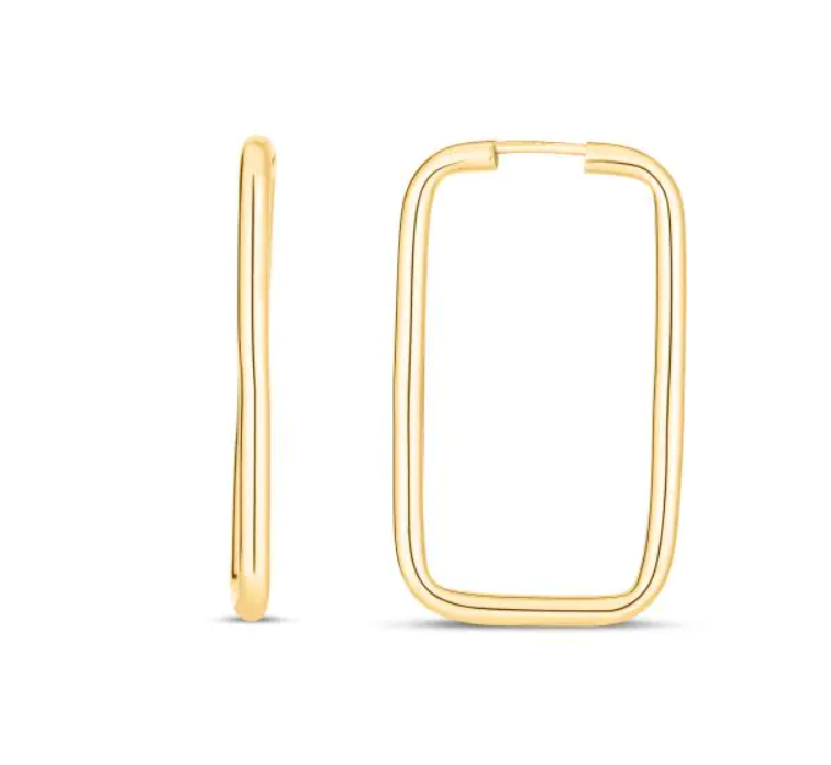 14k Yellow Gold Endless Rectangle Hoop Earrings (I8610)