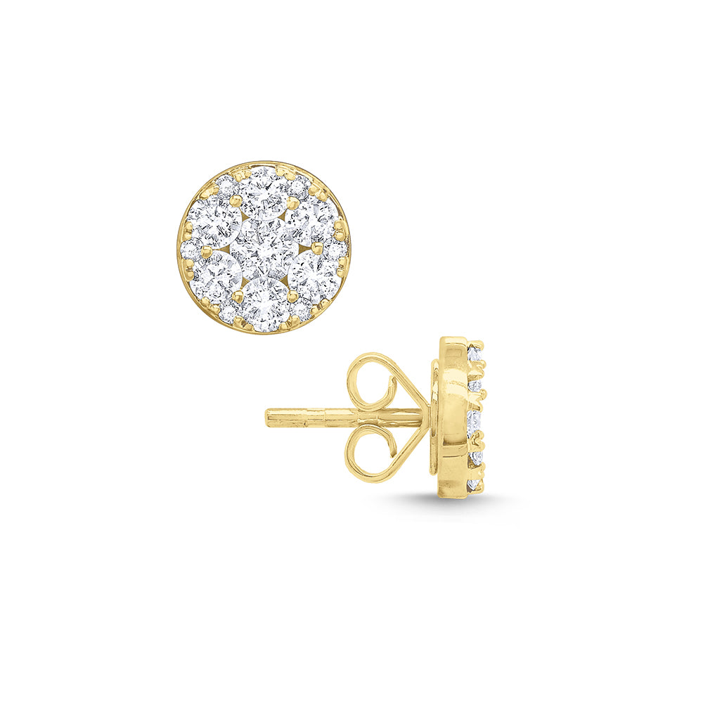 14k Yellow Gold .70ctw Diamond Cluster Stud Earrings (I8234)