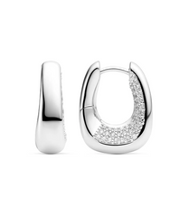 Load image into Gallery viewer, Sif Jakobs Sterling Silver or 18k Yellow Gold Plated Borsa Nestled Pave CZ Chunky Hoop Earrings
