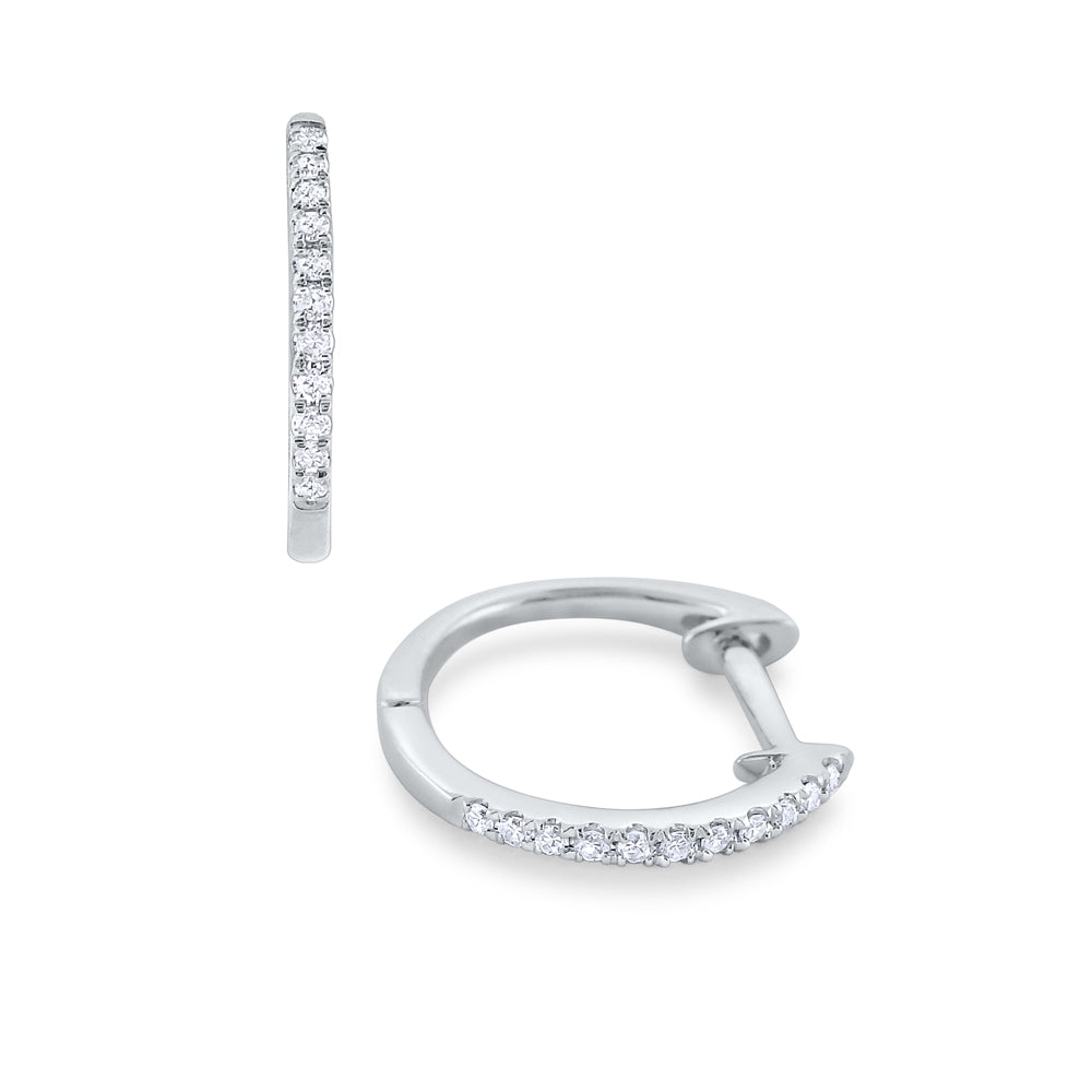 14k White Gold .08ctw Diamond Huggie Hoop Earrings 12mm (I8233)