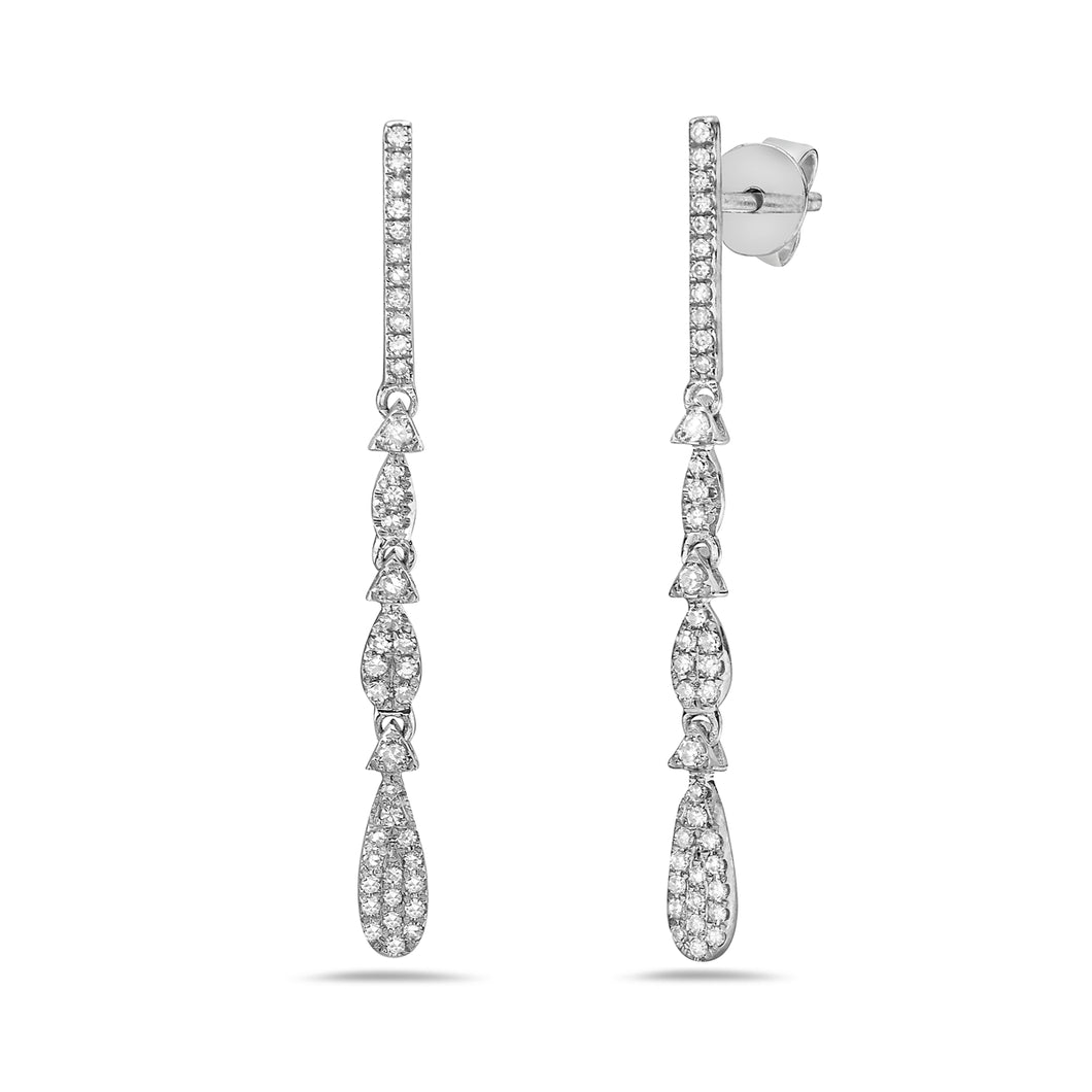 14k White Gold Diamond Graduating Pear Shape Dangle Earrings (I8426)