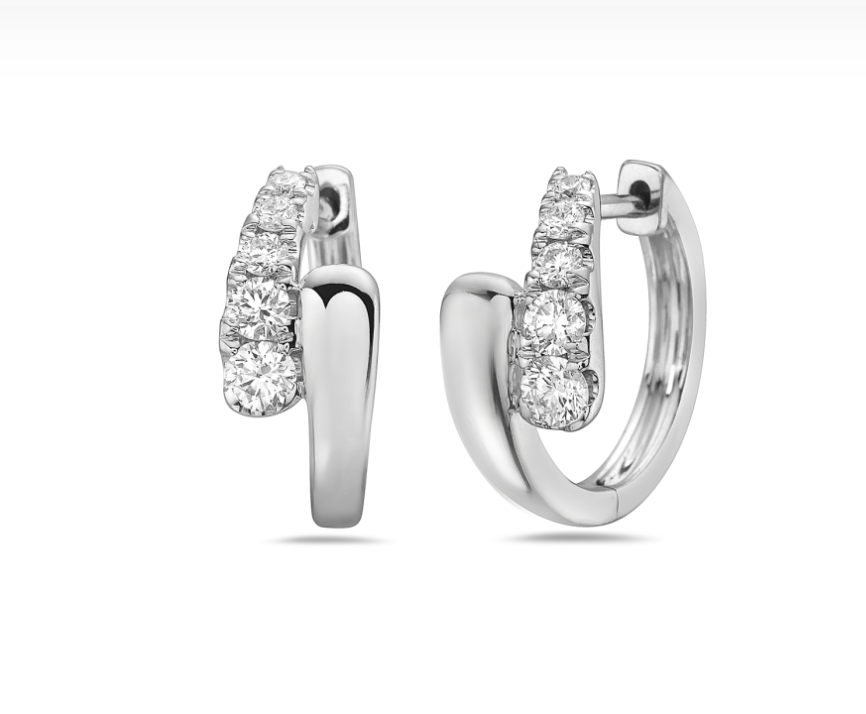 14k Gold Diamond Bypass Hoop Earrings