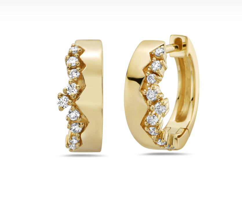 14k Gold Jagged Edge Scattered Diamond Hoop Earrings