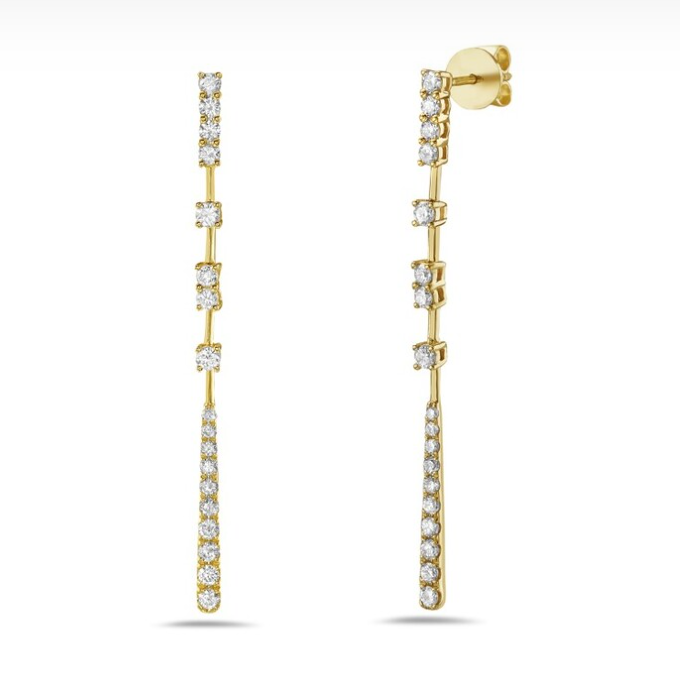 14k Yellow Gold Prong-Set Diamond Long Dangle Earrings (I9688)