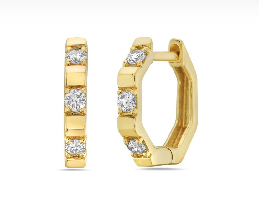 14k Gold Prong-Set Raised Segment Hoop Earrings