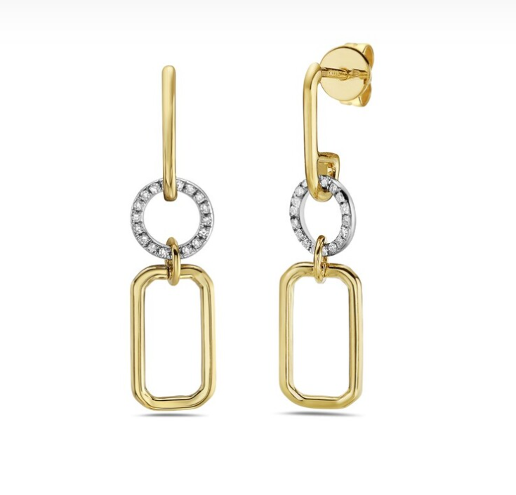 14k Yellow Gold Diamond Geometric Dangle Earrings (I9591)