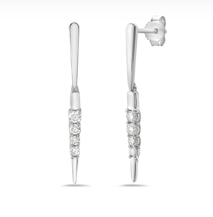 14k Gold Diamond Dagger Dangle Earrings