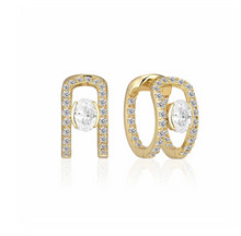 Load image into Gallery viewer, Sif Jakobs Rhodium or 18k Yellow Gold Plated Carezza Creolo Floating CZ Huggie Hoop Earrings
