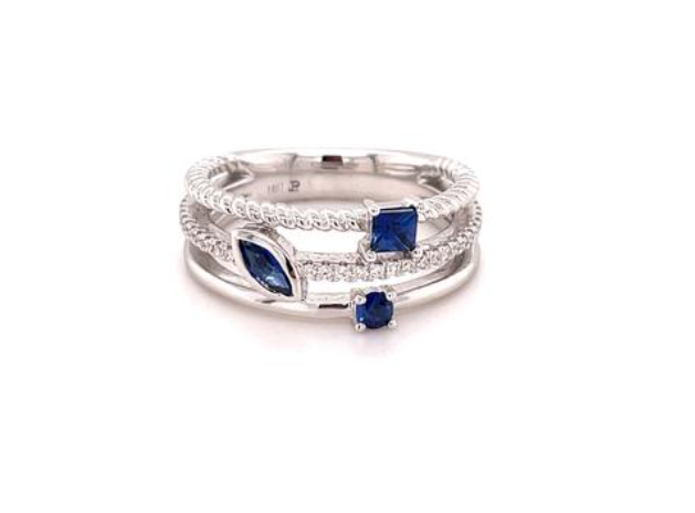 14k White Gold Marquise Pod & Prong Set Sapphire with Diamond Multi Band Ring (I8392)