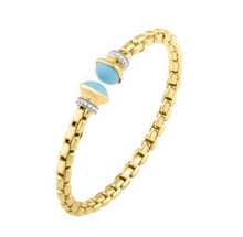 Load image into Gallery viewer, 14k Yellow Gold Turquoise &amp; Diamond Venetian Link Flex Bangle (I9047)
