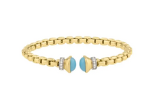 Load image into Gallery viewer, 14k Yellow Gold Turquoise &amp; Diamond Venetian Link Flex Bangle (I9047)
