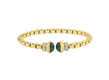 Load image into Gallery viewer, 14k Yellow Gold Malachite &amp; Diamond Venetian Link Flex Bangle (I9043)
