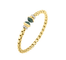 Load image into Gallery viewer, 14k Yellow Gold Malachite &amp; Diamond Venetian Link Flex Bangle (I9043)
