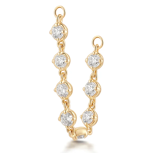 Earscapes - 14k Yellow Gold Prong Set Lab-Grown Diamond Chain *Single* Earring Charm (I9228)