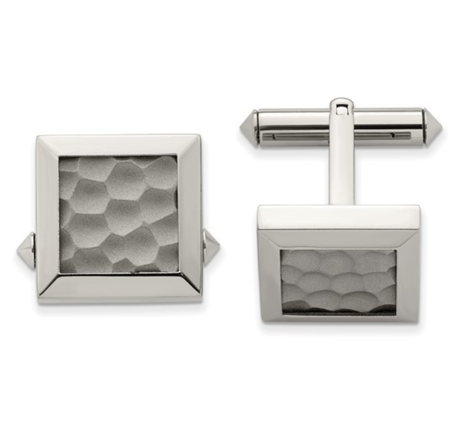 Titanium Polished and Hammered Cuff Links (I1577)