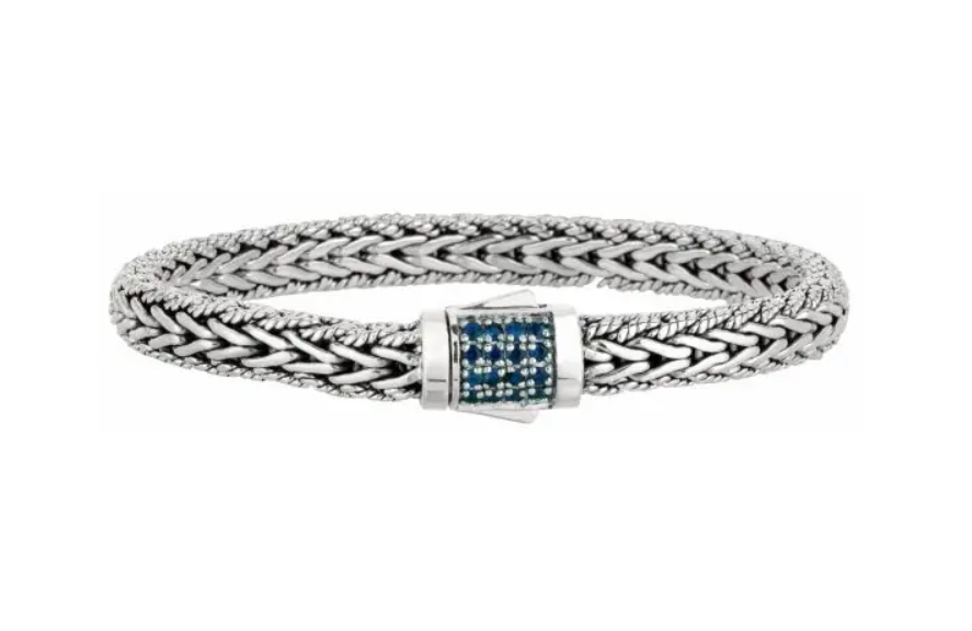Sterling Silver Woven Sapphire Lock Bracelet (I2714)