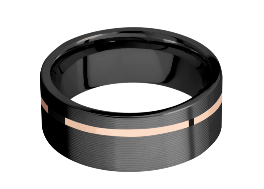 Men's Zirconium & 14k Rose Gold Grooved Inlay Band (I2760)