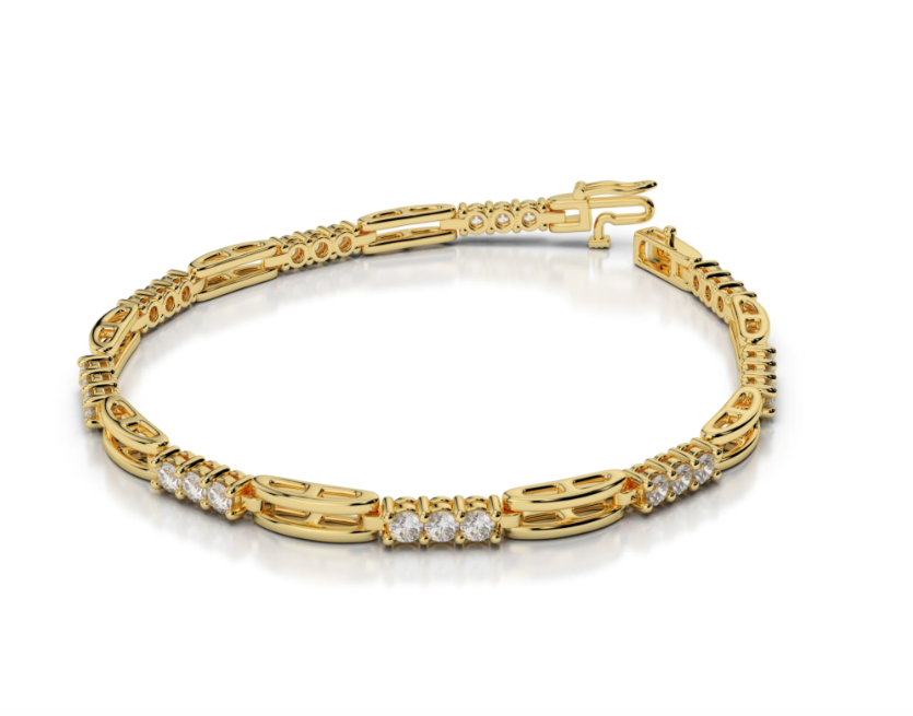 14k Yellow Gold Triple Diamond Straight Open Link Bracelet (I2909)